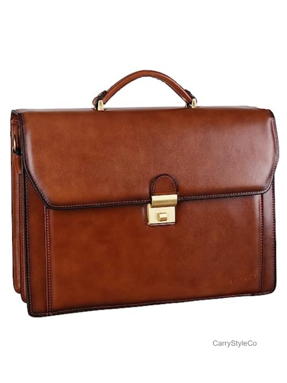 Vintage Leather Briefcase for Men Lock Fits 15.6" Laptop